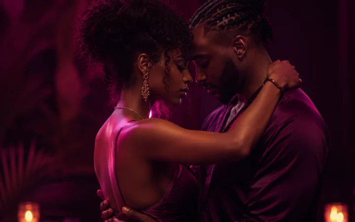 Gouyad couple in a close slow-dance embrace