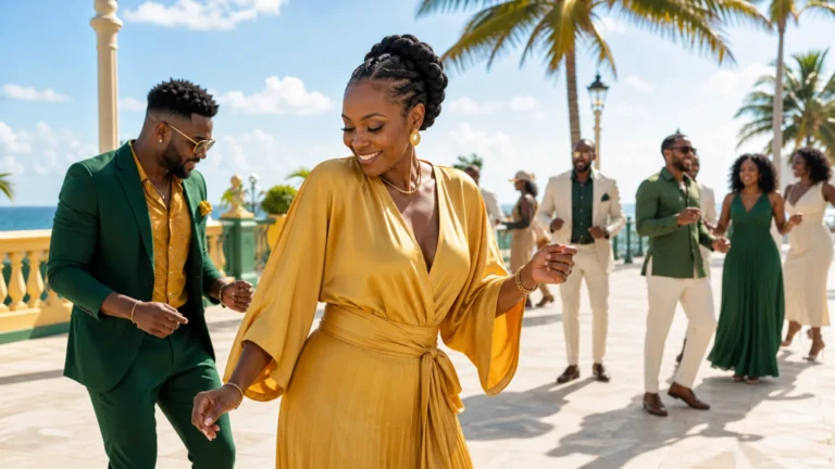 Brightly lit Afro-Caribbean music scene representing Haitian Love Vibes 2026: Menm Yon Moun Sòt | Kompa Romance