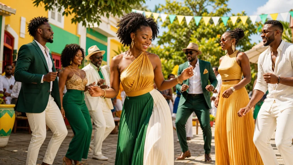 Brightly lit Afro-Caribbean music scene representing Haitian Kompa Zouk Creole 2026 Ultimate Romantic Party Mix Overview