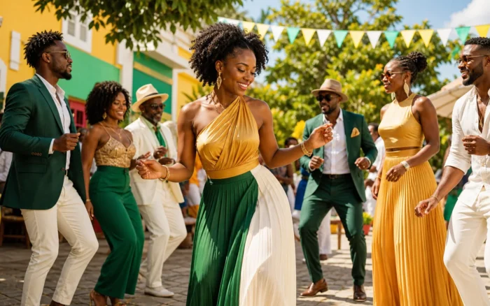 Brightly lit Afro-Caribbean music scene representing Haitian Kompa Zouk Creole 2026 Ultimate Romantic Party Mix Overview