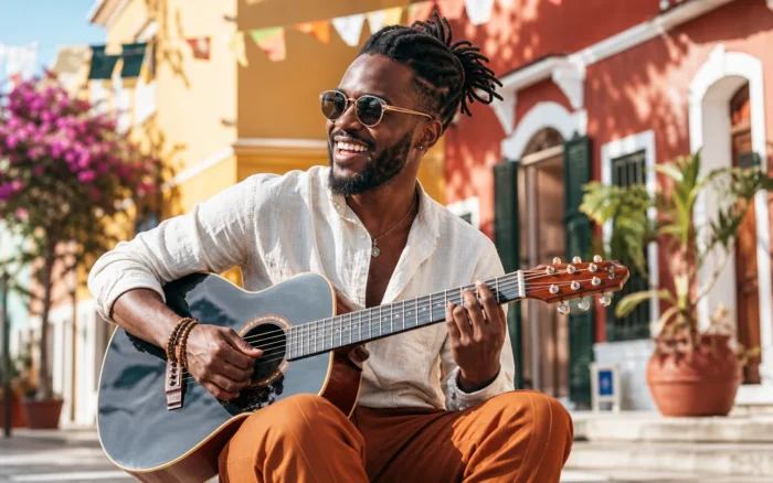 Brightly lit Afro-Caribbean music scene representing Kizomba Zouk Mix 2026: Romantic Love & Cape Verdean Vibes